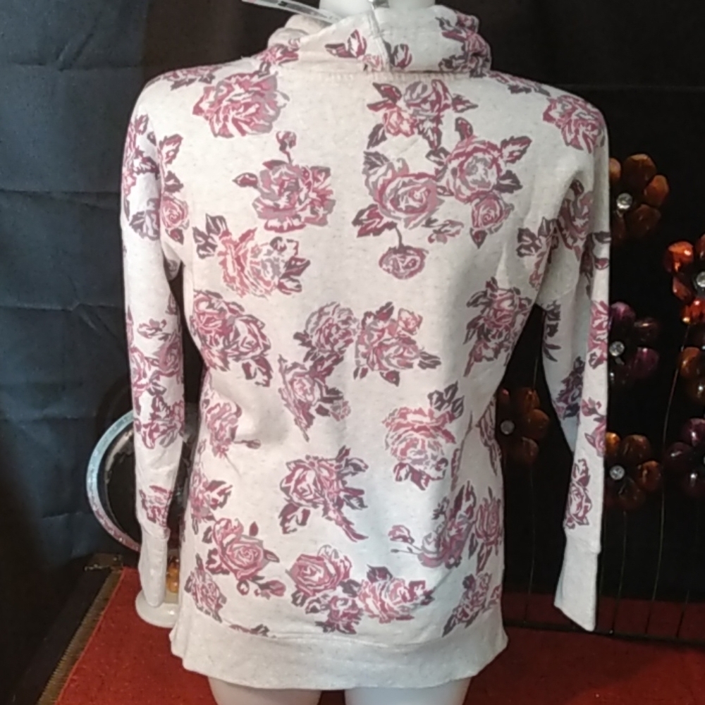  Calvin Klein Floral Sweatshirt High Low Cowl Neck